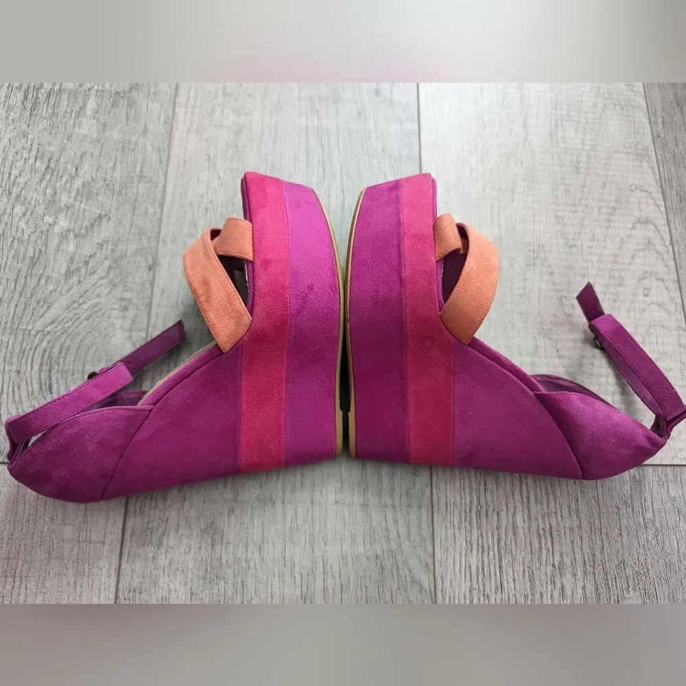 H by Halston GiGi Hot Pink Suede Platform Sandals Fuchsia Magenta Sz 7